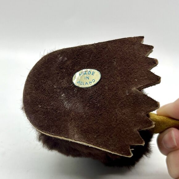 Fur & Leather Bird Animal Made in Poland 3” Vintage Green Eyes - Picture 6 of 6